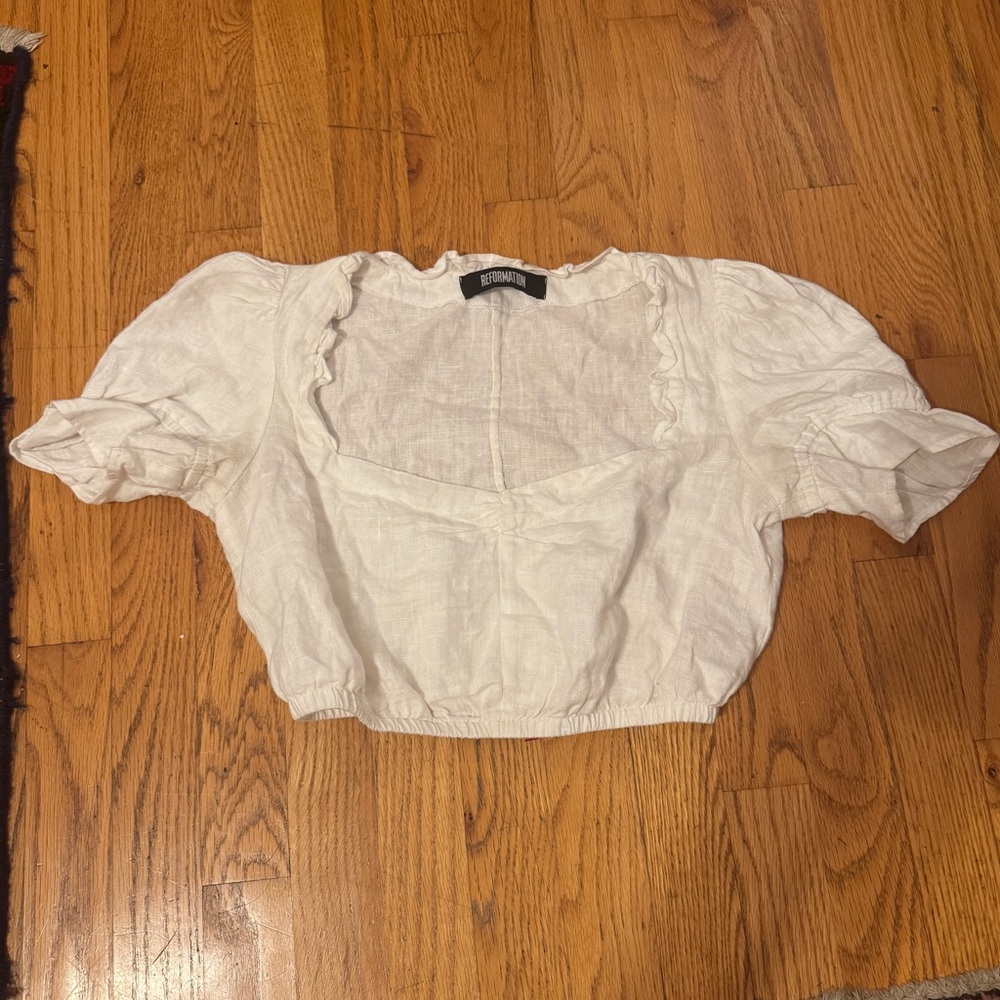 White reformation linen crop top
